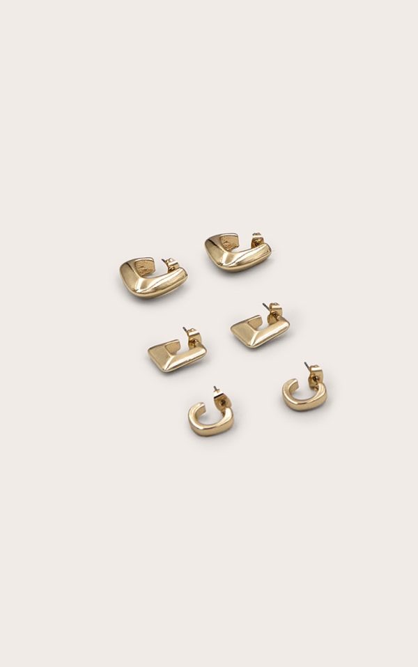 Gold Chunky Square Huggie Multipack Earrings