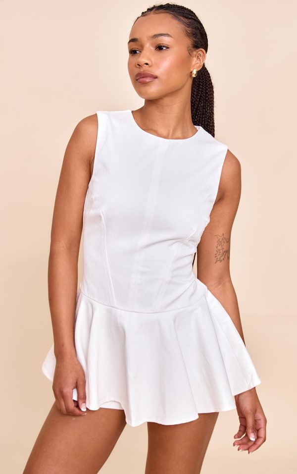 Petite White Cotton Peplum Skort Romper