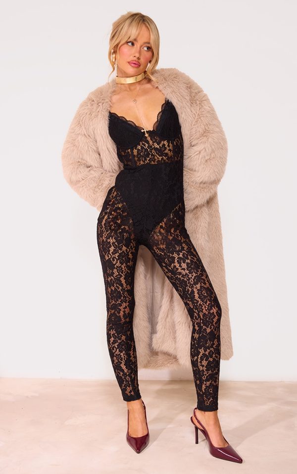 Black Lace Underwired Corset Strappy Jumpsuit