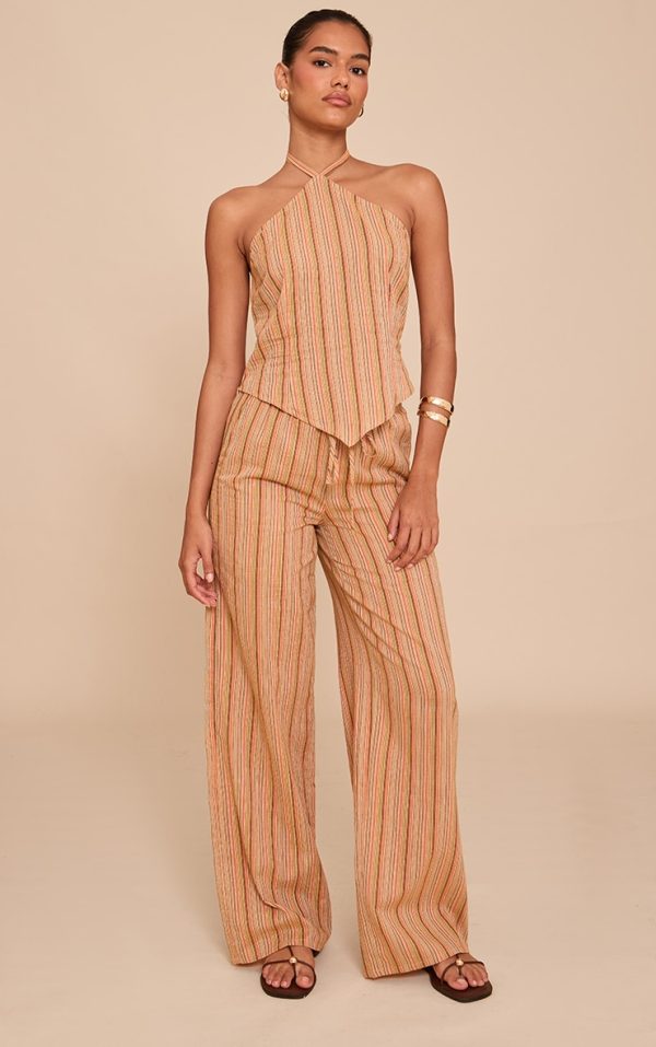 Apricot Pinstripe Tie Waist Pants