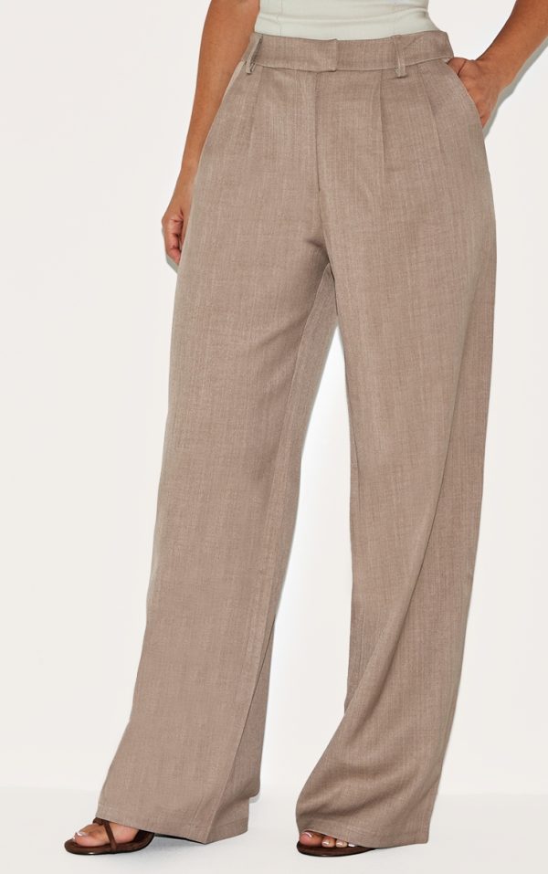 Petite Taupe Wide Leg Tailored Pants