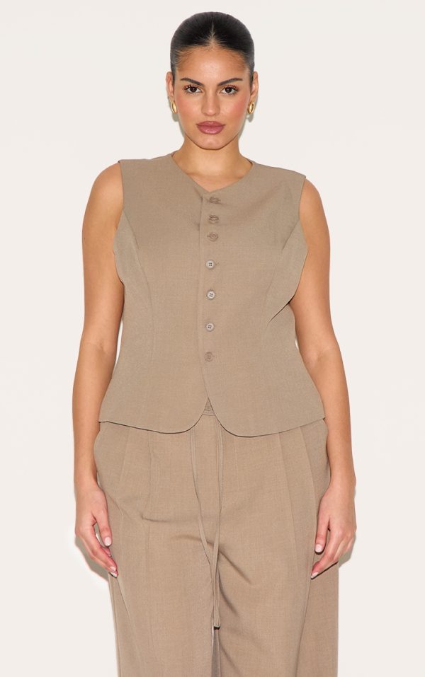 Plus Taupe Tailored Woven Vest