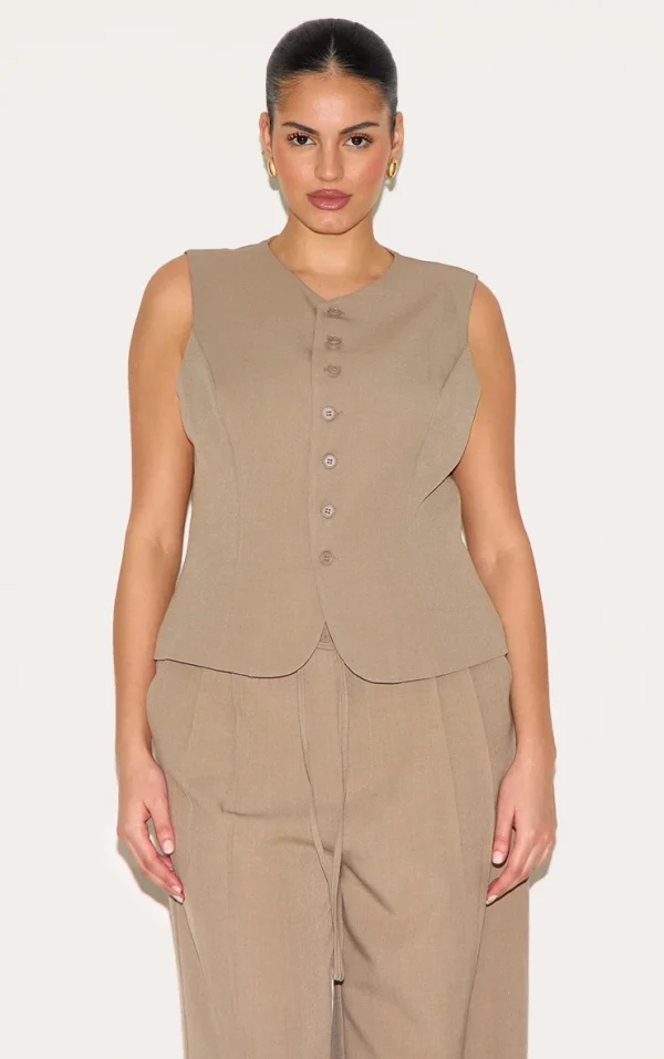 Plus Taupe Tailored Woven Vest
