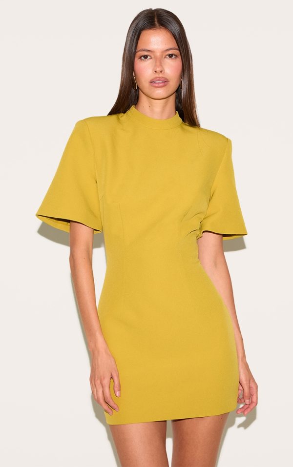 Olive Woven Cinched Backless Mini Dress