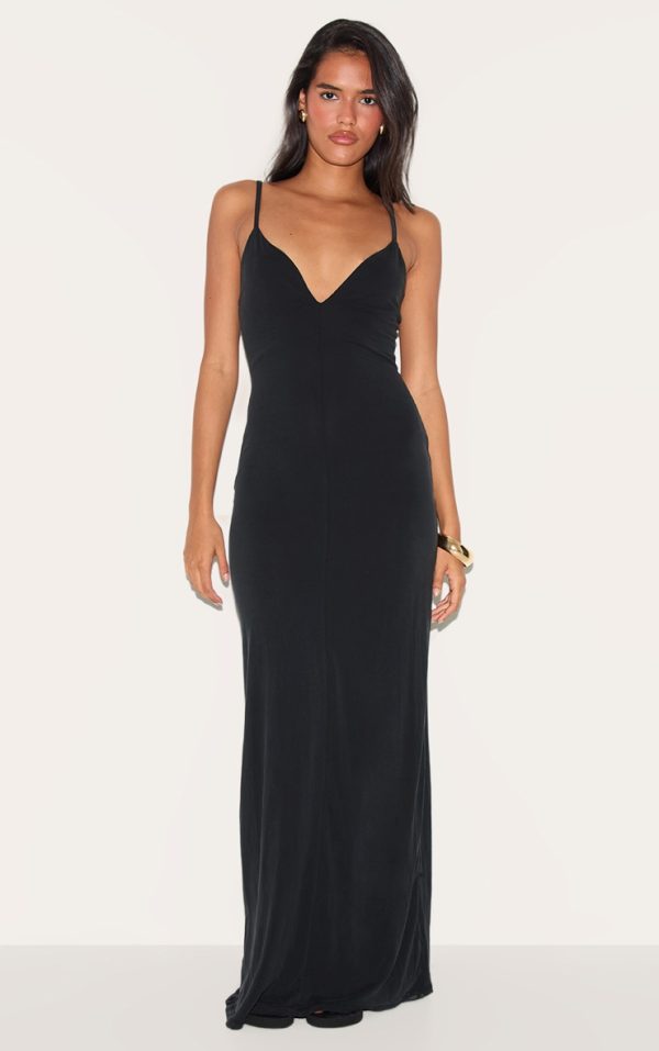Black Modal V Neck Strappy Maxi Dress