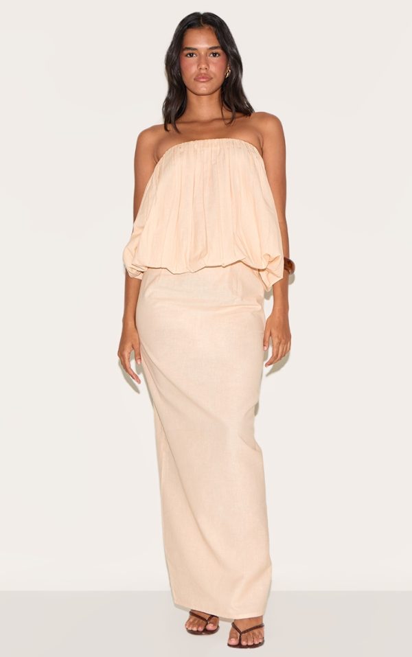 Natural Linen Look A Line Maxi Skirt