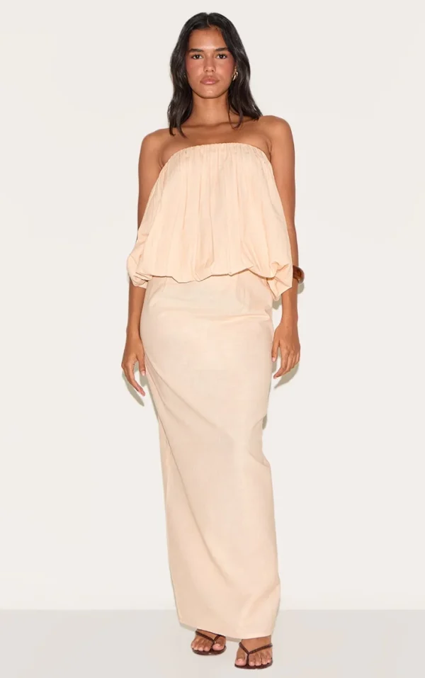 Natural Linen Look A Line Maxi Skirt