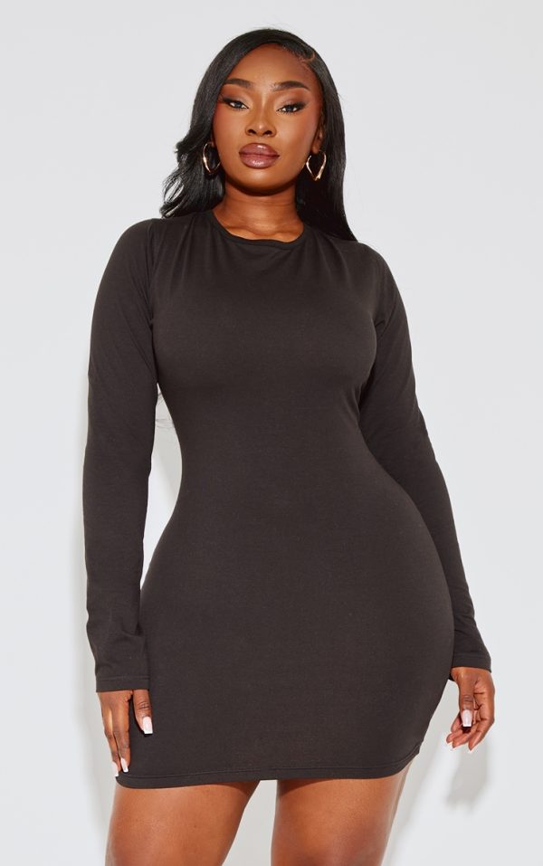 Plus Black Cotton Scoop Back Tie Mini Dress