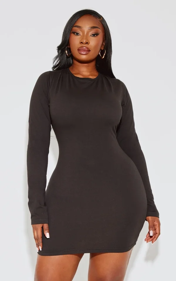 Plus Black Cotton Scoop Back Tie Mini Dress
