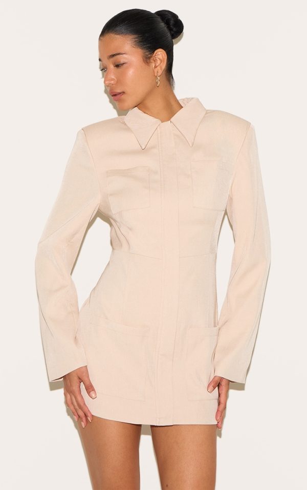 Stone Blazer Pocket Detail Blazer Dress