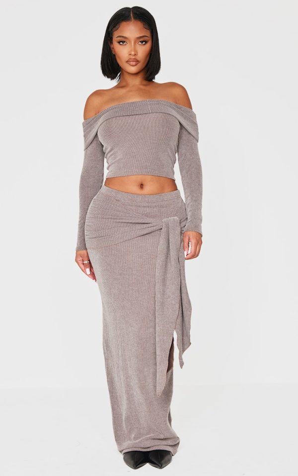 Shape Chocolate Rib Wrap Front Maxi Skirt