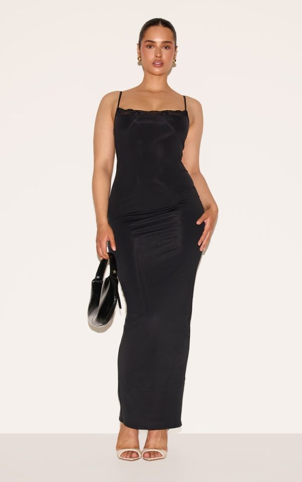 Shape Black Lace Detail Matte Sculpt Maxi Dress