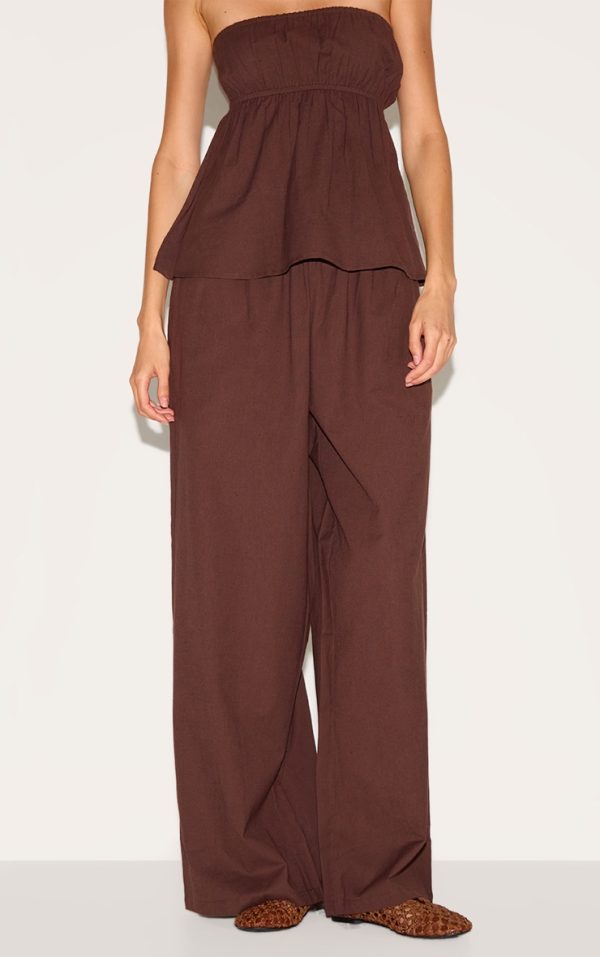 Brown Linen Look Floaty Wide Leg Pants