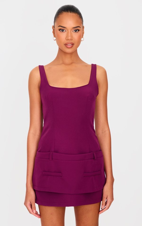 Burgundy Panel Belted Mini Dress