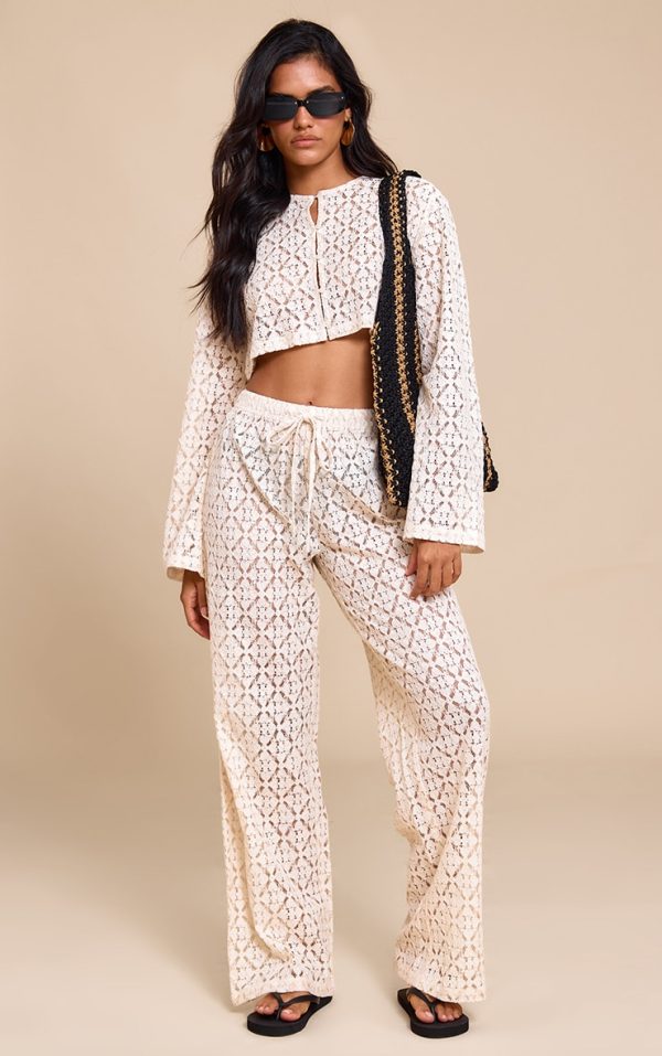 Cream Lace Straight Leg Pants