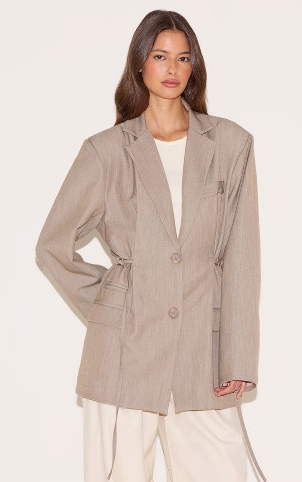 Beige Belt Detail Blazer