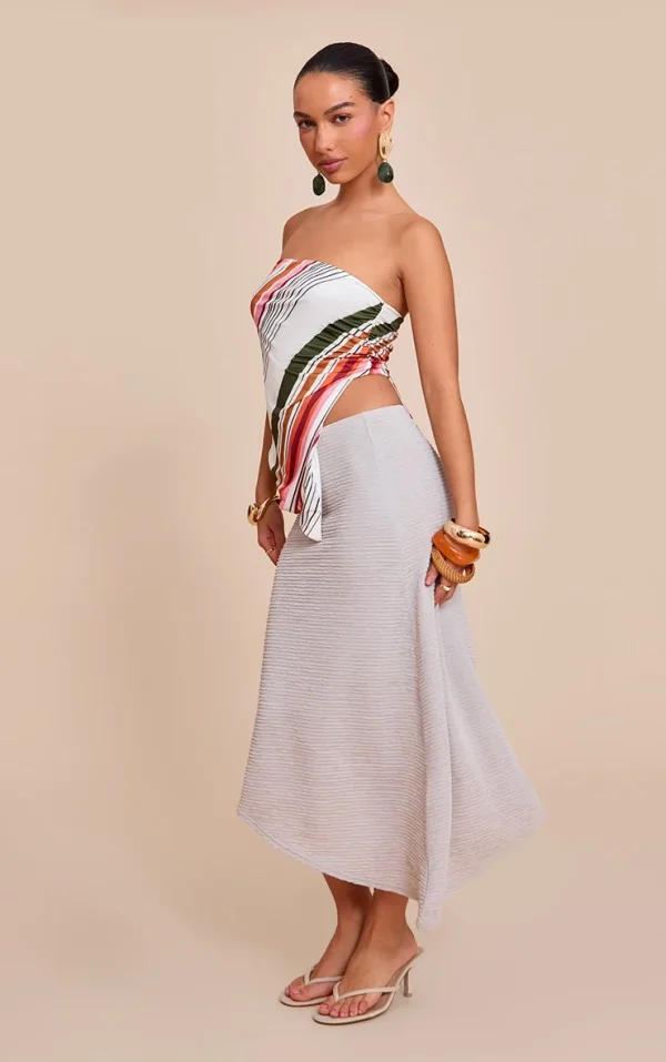 Pebble Textured Jersey Asymmetric Hem Midi Skirt