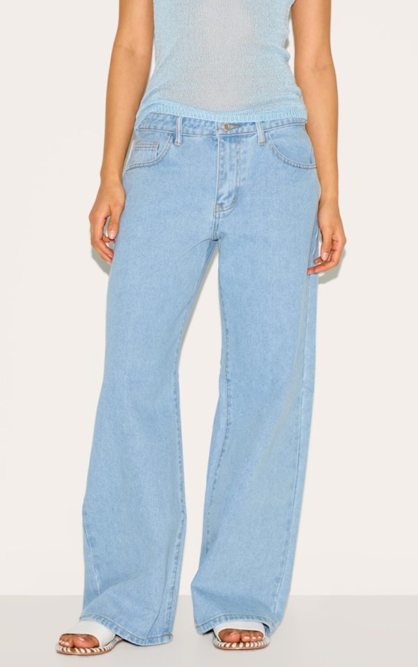 Light Blue Low Rise Wide Leg Jeans