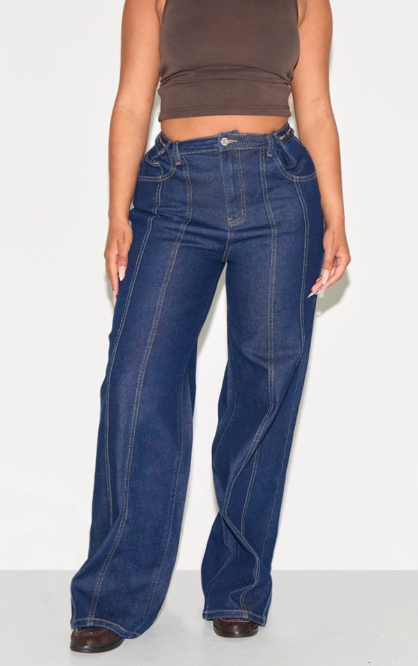 Shape Indigo Stretch Denim Highwaisted Adjustable Button Wide Leg Jeans