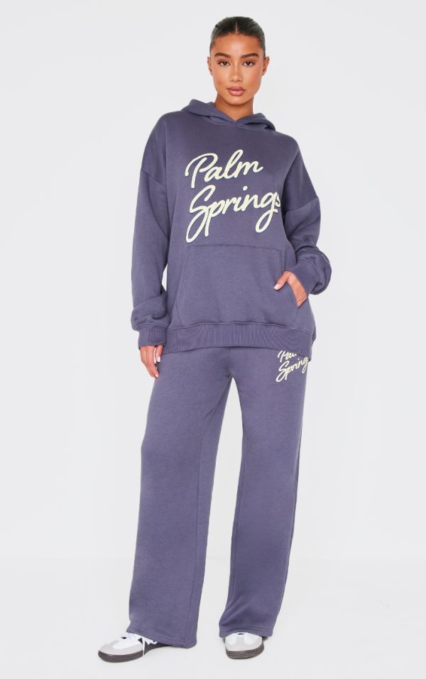 Navy Palm Springs Print Wide Leg Sweatpants
