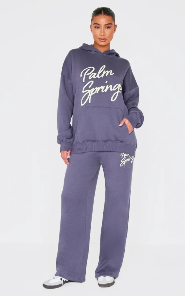 Navy Palm Springs Print Wide Leg Sweatpants