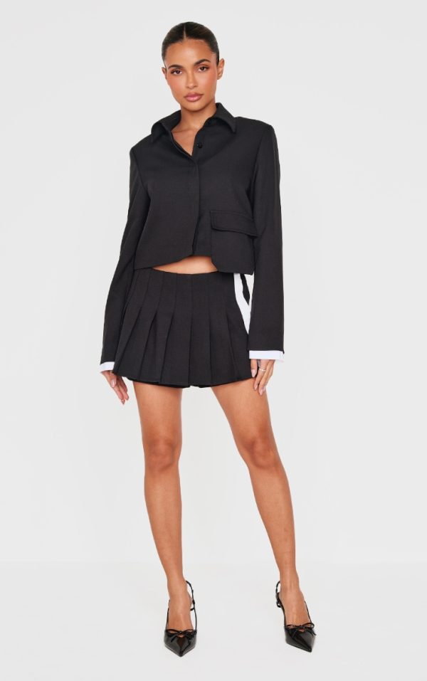 Black Tailored Pleated Mini Skort
