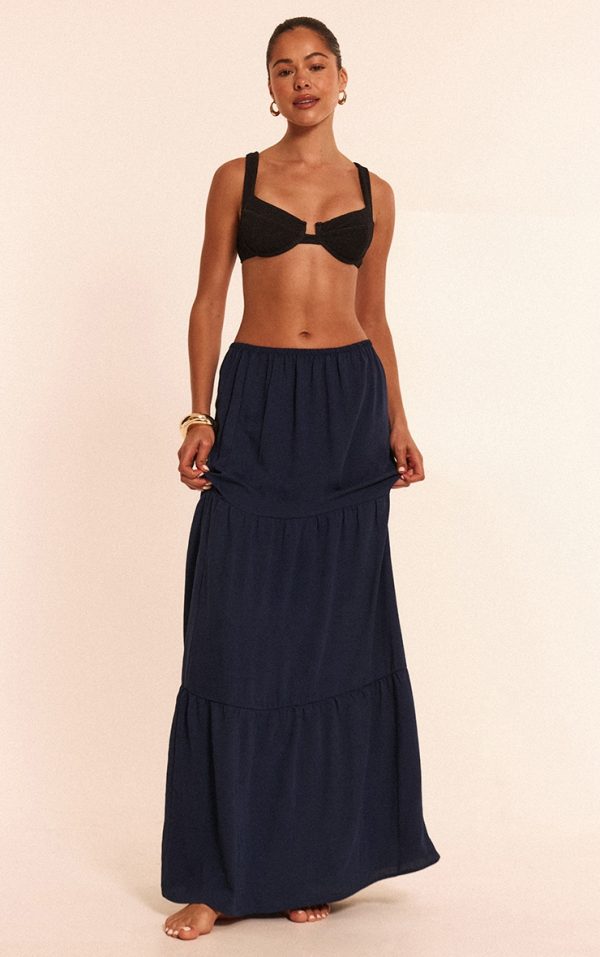 Navy Floaty Woven Tiered Maxi Beach Skirt