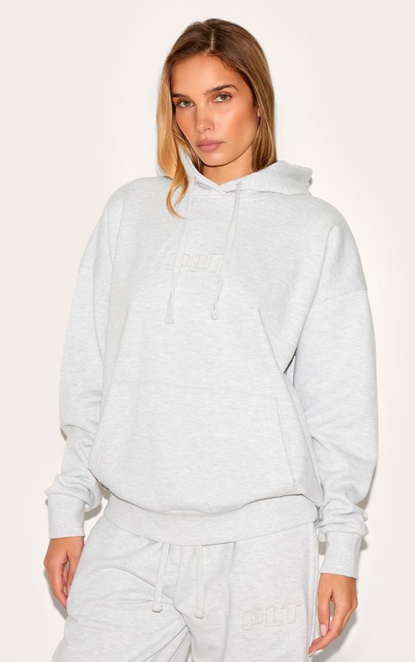 PRETTYLITTLETHING Ash Grey Premium Embossed Oversized Hoodie