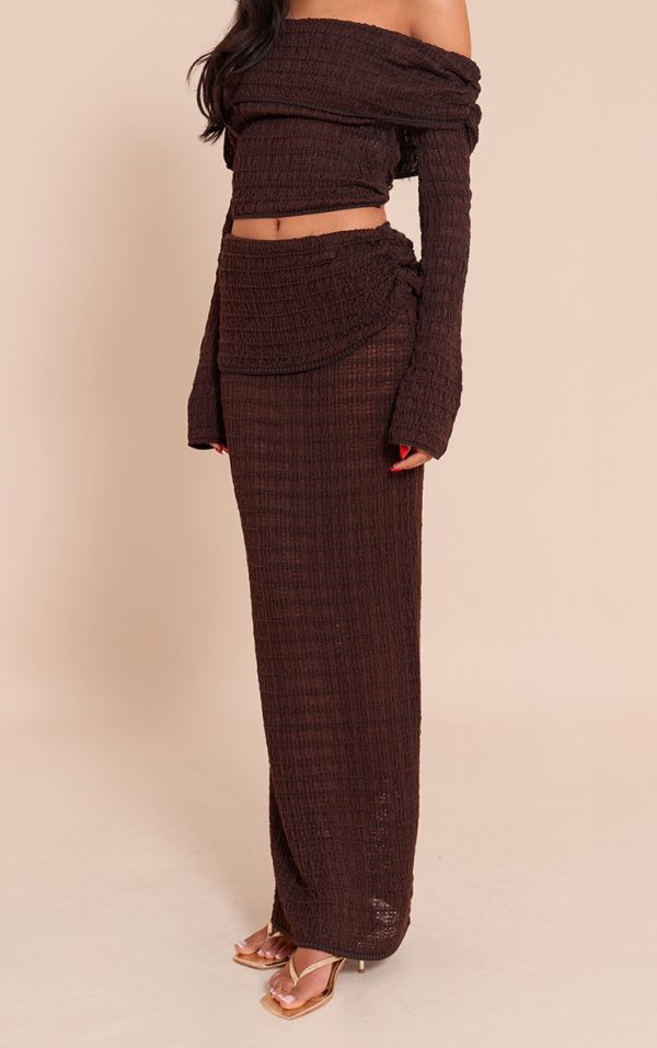 Tall Chocolate Fold Over Textured Knit Skirt