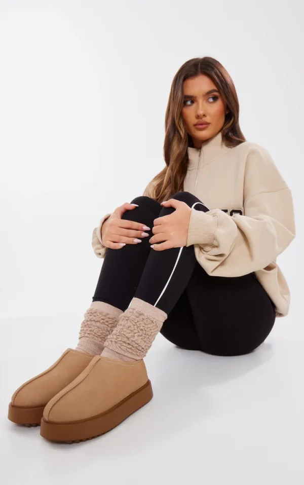 Oatmeal Marl Chunky Knitted Slouchy Socks