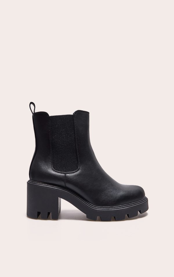 Black Wide Fit PU Chunky Chelsea Ankle Boots
