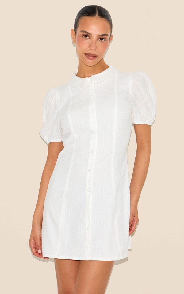 Petite White Textured Pleated Mini Dress