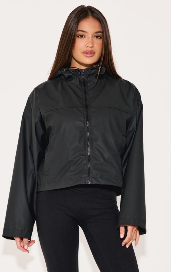 Black Cropped Hooded Jacket