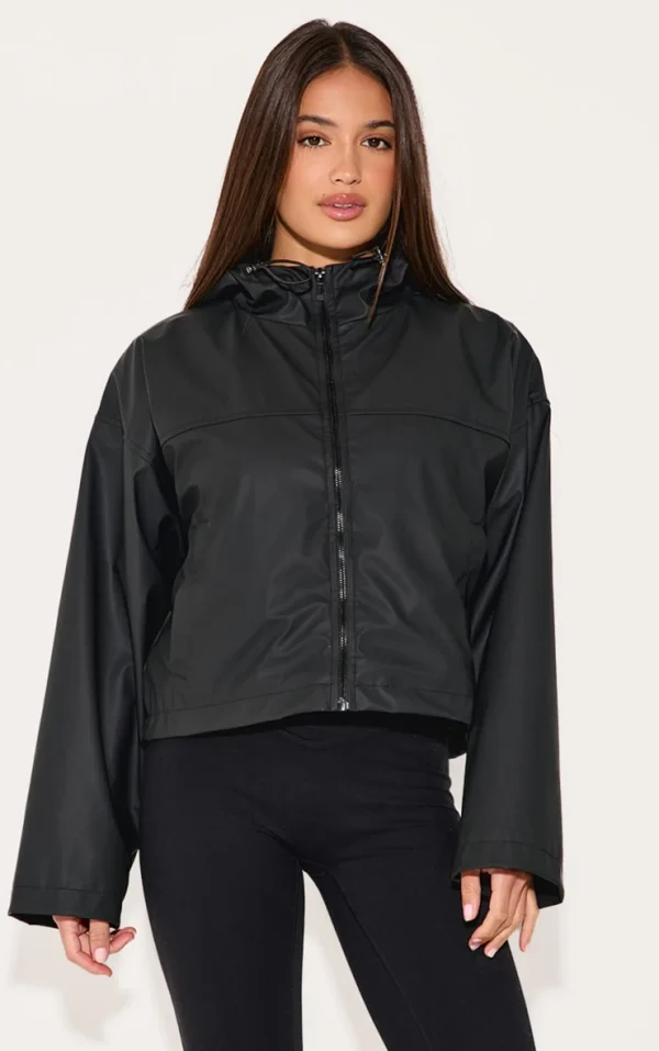 Black Cropped Hooded Jacket
