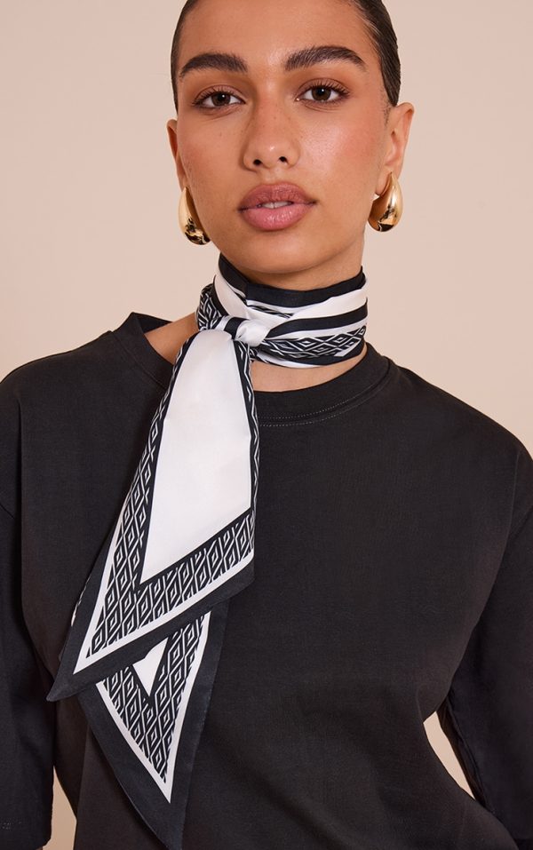 White Border Satin Neck Scarf