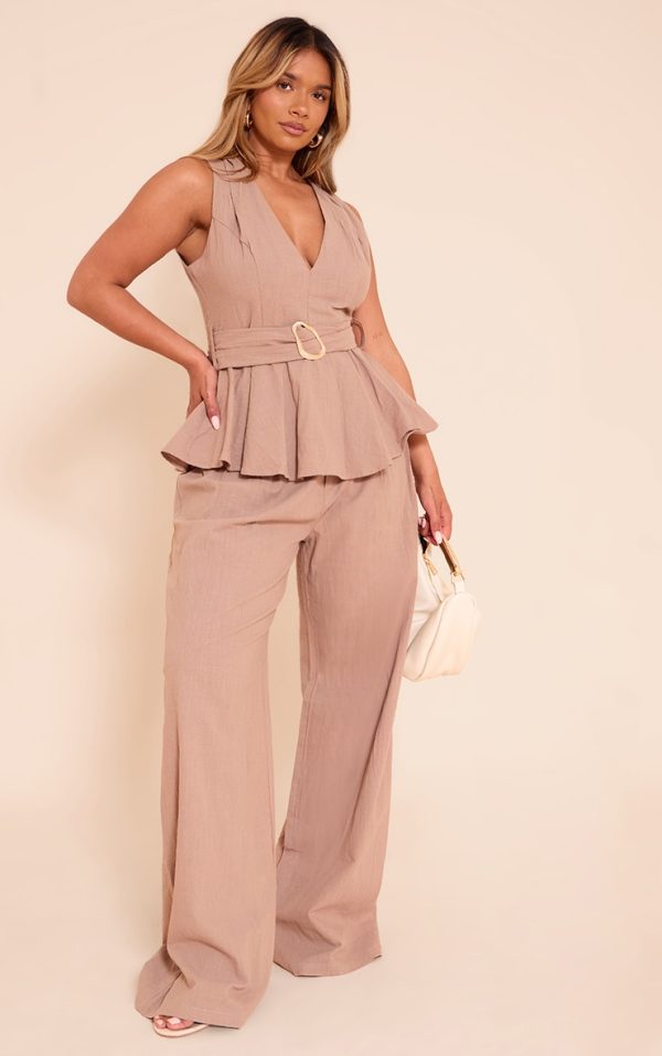 Shape Mocha Linen Highwaisted Wide Leg Pants