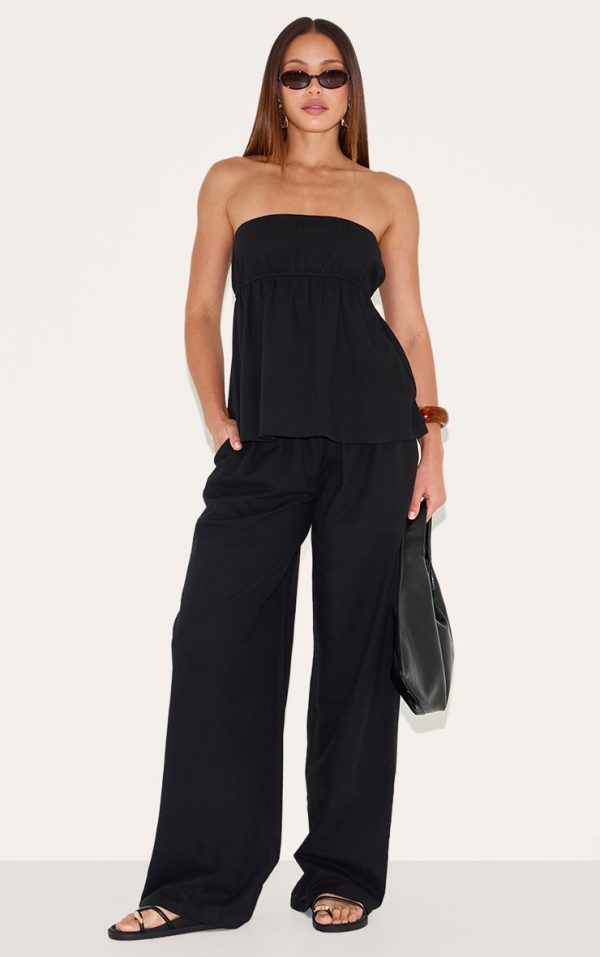 Tall Black Linen Look Floaty Wide Leg Pants