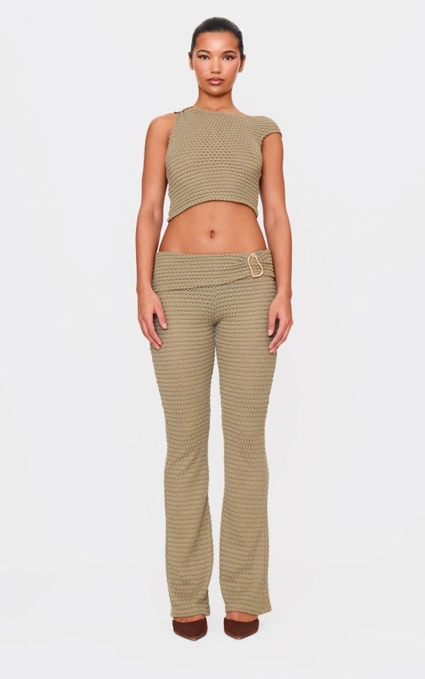 Light Khaki Textured Trim Detail Low Rise Skinny Flares