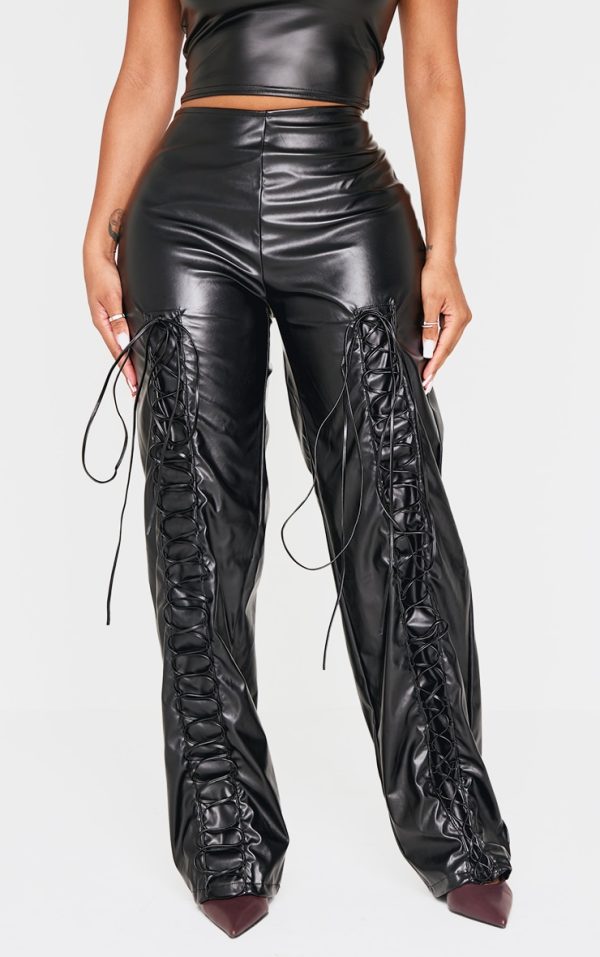 Shape Black Lace Up Faux Leather Pants