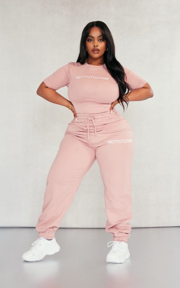 PRETTYLITTLETHING Plus Light Pink High Waisted Cuffed Sweatpants