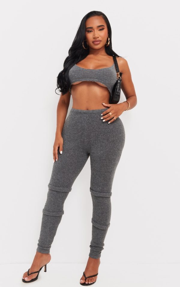 Shape Charcoal Knit High Waist Seam Detail Pants