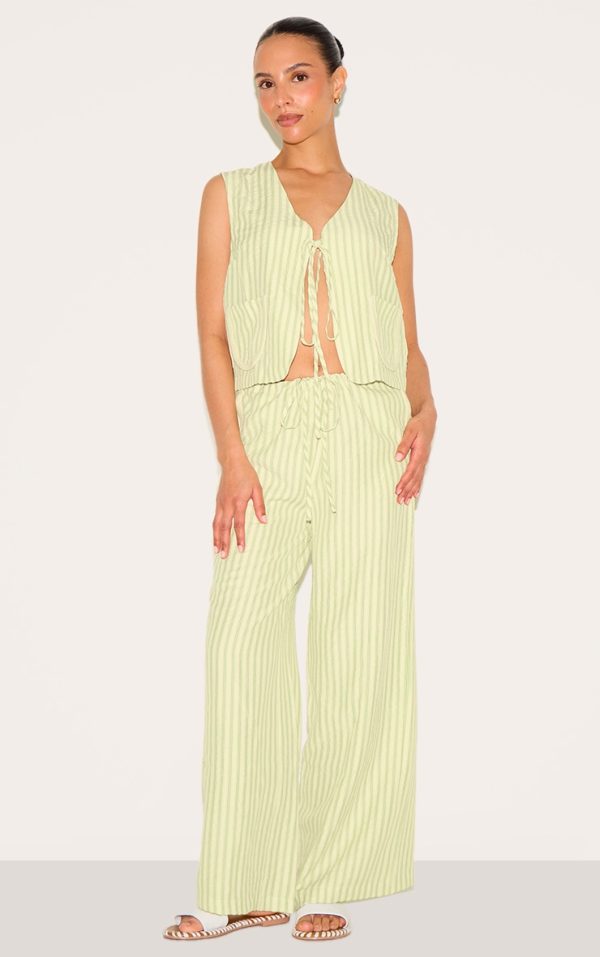 Petite Olive Striped Woven Wide Leg Pants