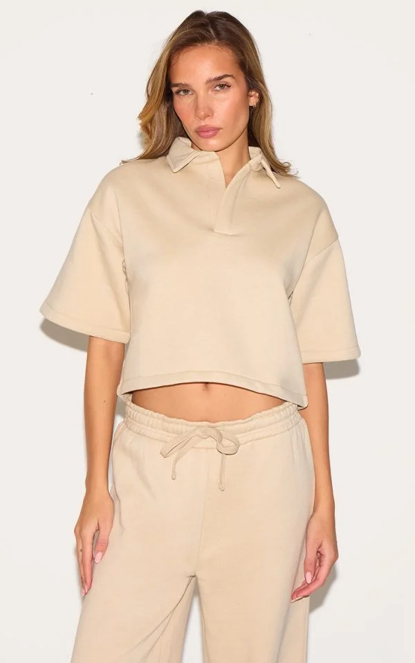 Stone Boxy Collar Detail Cropped Sweatshirt