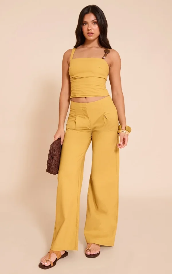 Deep Mustard Woven Mid Rise Straight Leg Pants