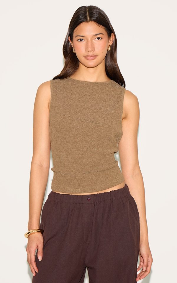 Mushroom Textured Boat Neck Sleeveless Top