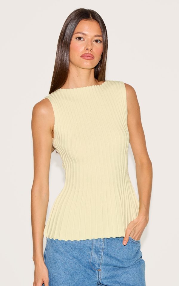 Lemon Knit Boat Neck Peplum Top