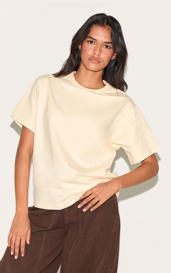 Butter Yellow Cotton Basic Oversized T-shirt