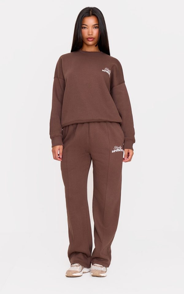 Chocolate Studio Archives Seam Detail Wide Leg Sweatpants