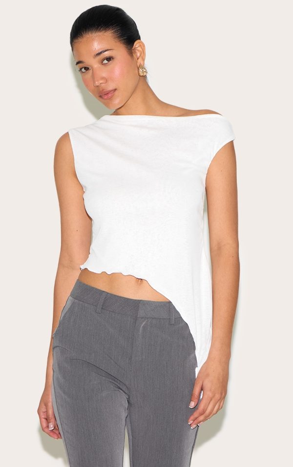 White Burnout Mesh Asymmetric Long Top