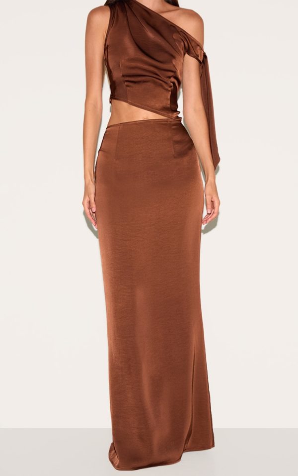 Chocolate Mid Rise Satin Maxi Skirt